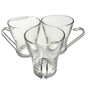 Vtg MCM Set of 3 Vitrosax Italy 8oz Espresso Coffee Glass Cups Removable Handles